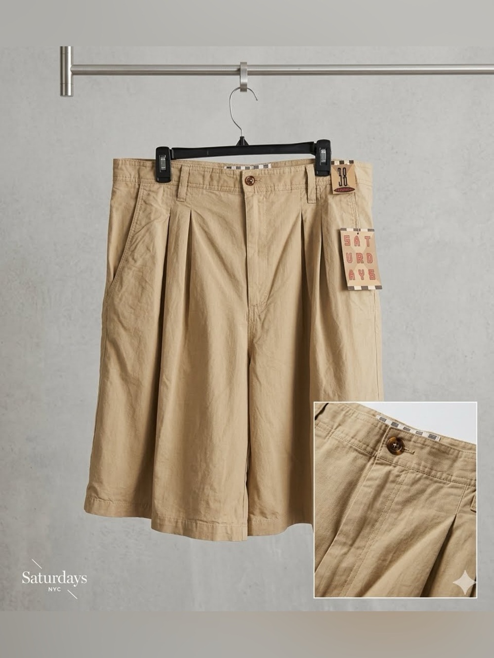 SATURDAYS NYC‎ Men’s Flat Front Khaki 100% Cotton Shorts Size 38 New With Tags